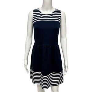 LOFT Ann Taylor women's A line dress navy blue striped sleeveless size 0